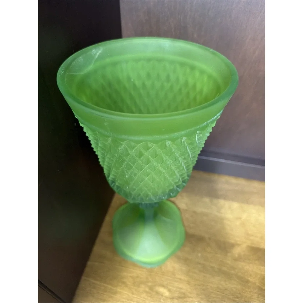 Indiana Glass Candy Dish Covered 16 Inch Diamond Point Celery Lime Green VTG